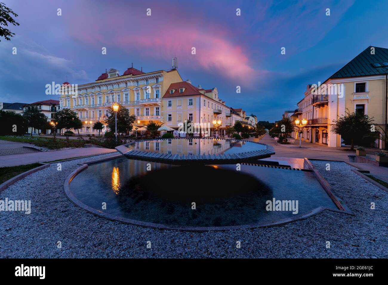 Evening photography of the small Czech great spa town Frantiskovy Lazne (Franzensbad) - Region Karlovy Vary Stock Photo
