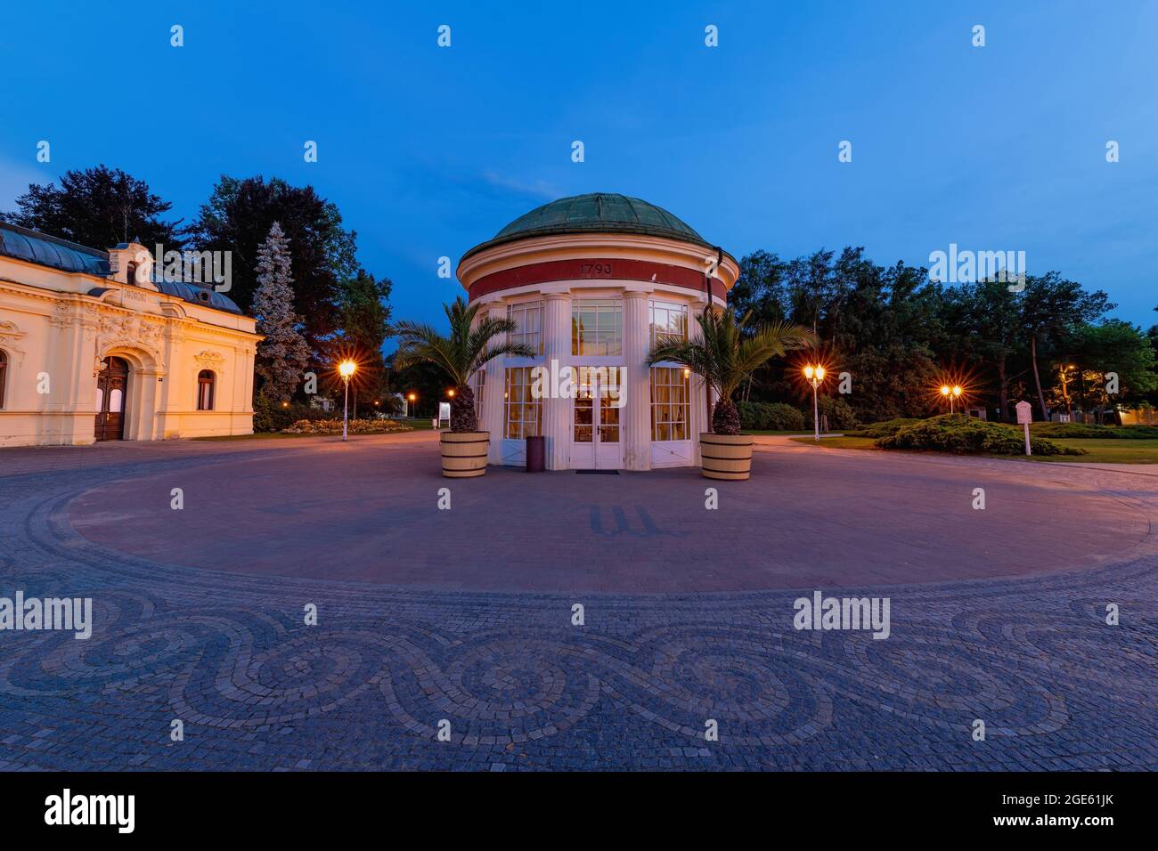 Evening photography of the small Czech great spa town Frantiskovy Lazne (Franzensbad) - Region Karlovy Vary Stock Photo