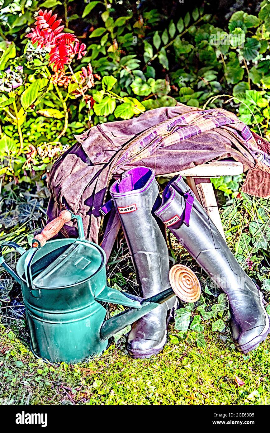 Typical clothes for gardening, english style Stock Photo