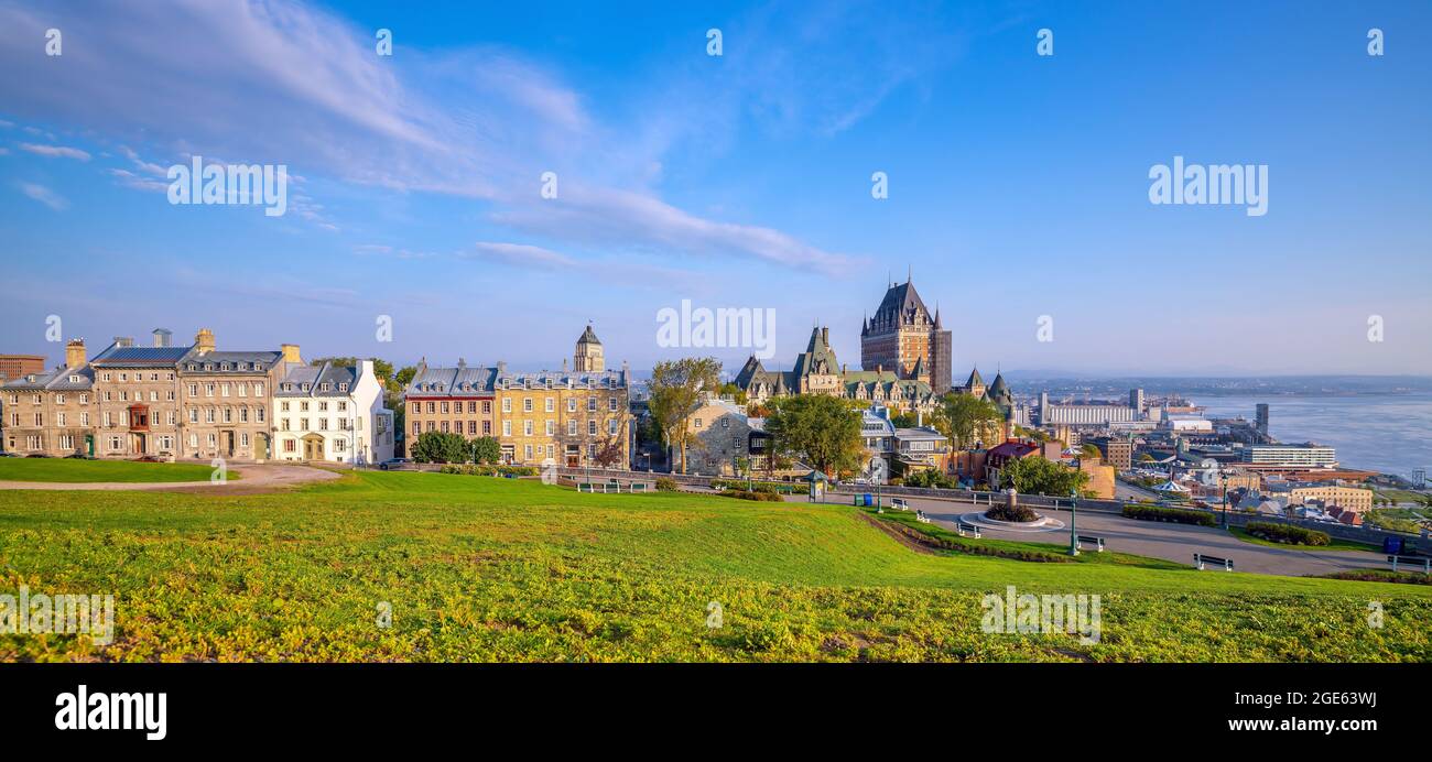 Panoramic view of Quebec City skyline with Saint Lawrence river in ...