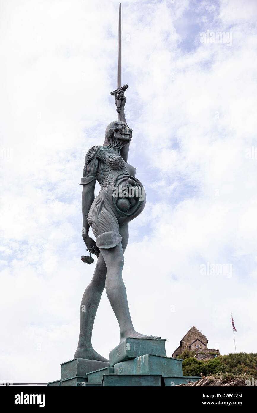 Ilfracombe, Devon, UK. The Verity Statue by Damien Hirst is seen in place of the old pier. Stock Photo