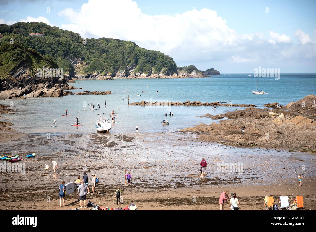 COMBE MARTIN, DEVON, UK. A view of Combe Martin beech during low tide. Stock Photo