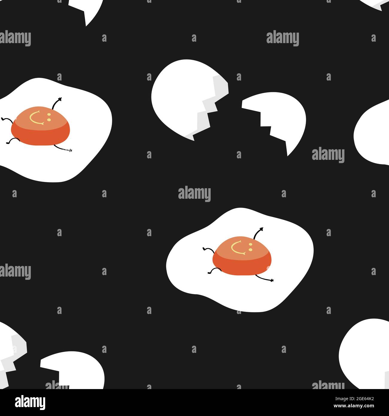 Cute seamless fried egg with cracked shell pattern. Made in vector. Stock Vector