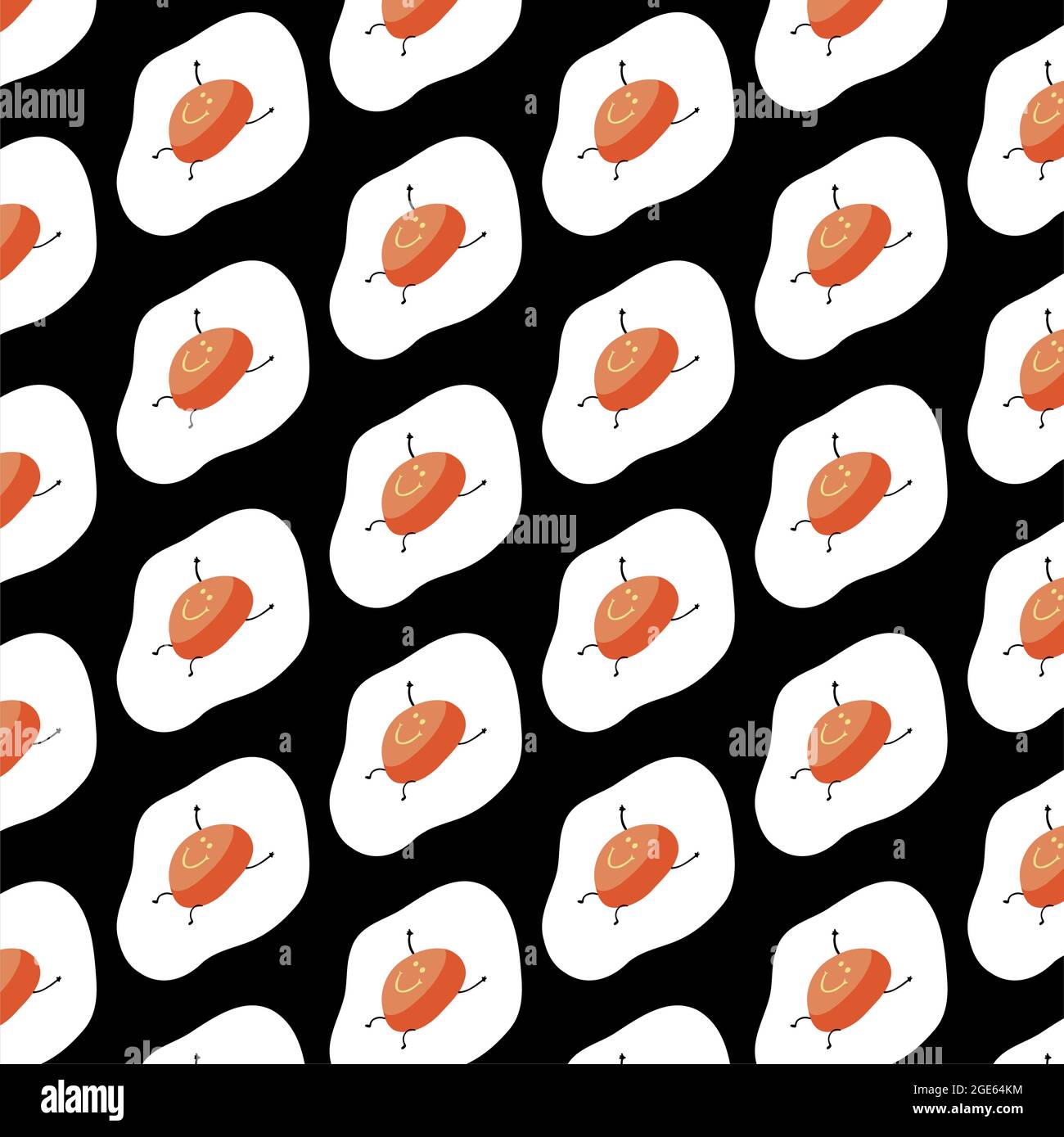 Cute seamless fried eggs pattern on black background. Vector ...