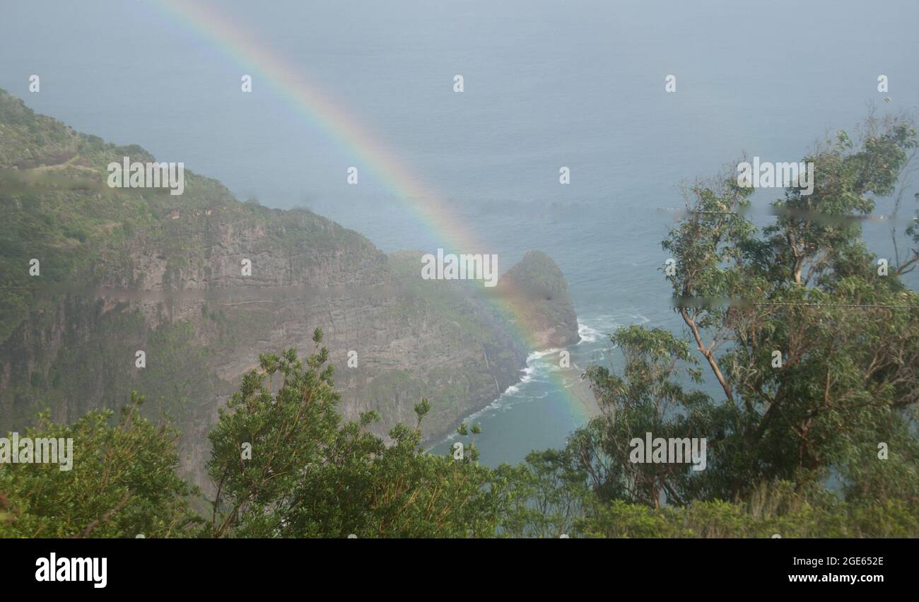 Rainbow over the Sea, Santana, Madeira, Portugal, Europe Stock Photo