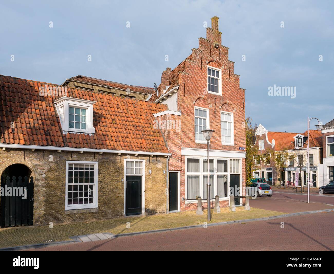 Historic house with stepped gable on Hoogend in old town of city of Sneek, Snits in Friesland, Netherlands Stock Photo