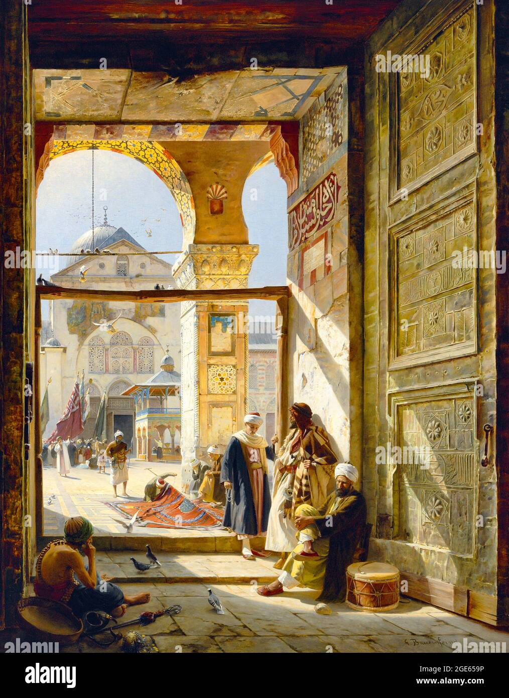 Syria: The Gate of the Great Umayyad Mosque, Damascus. Painting by Gustav Bauernfeind (1848-1904), 1890.  Gustav Bauernfeind (4 September 1848, Sulz am Neckar - 24 December 1904, Jerusalem) was a German painter, illustrator and architect of partly Jewish origin. He is considered to be one of the most notable Orientalist painters of Germany. Stock Photo