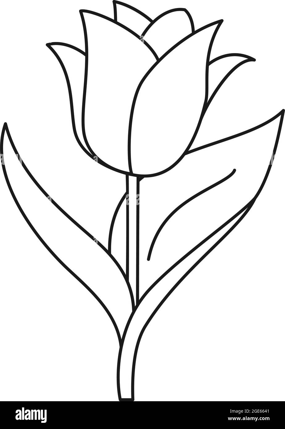 Black and white single tulip flower. Coloring book page for adults ...