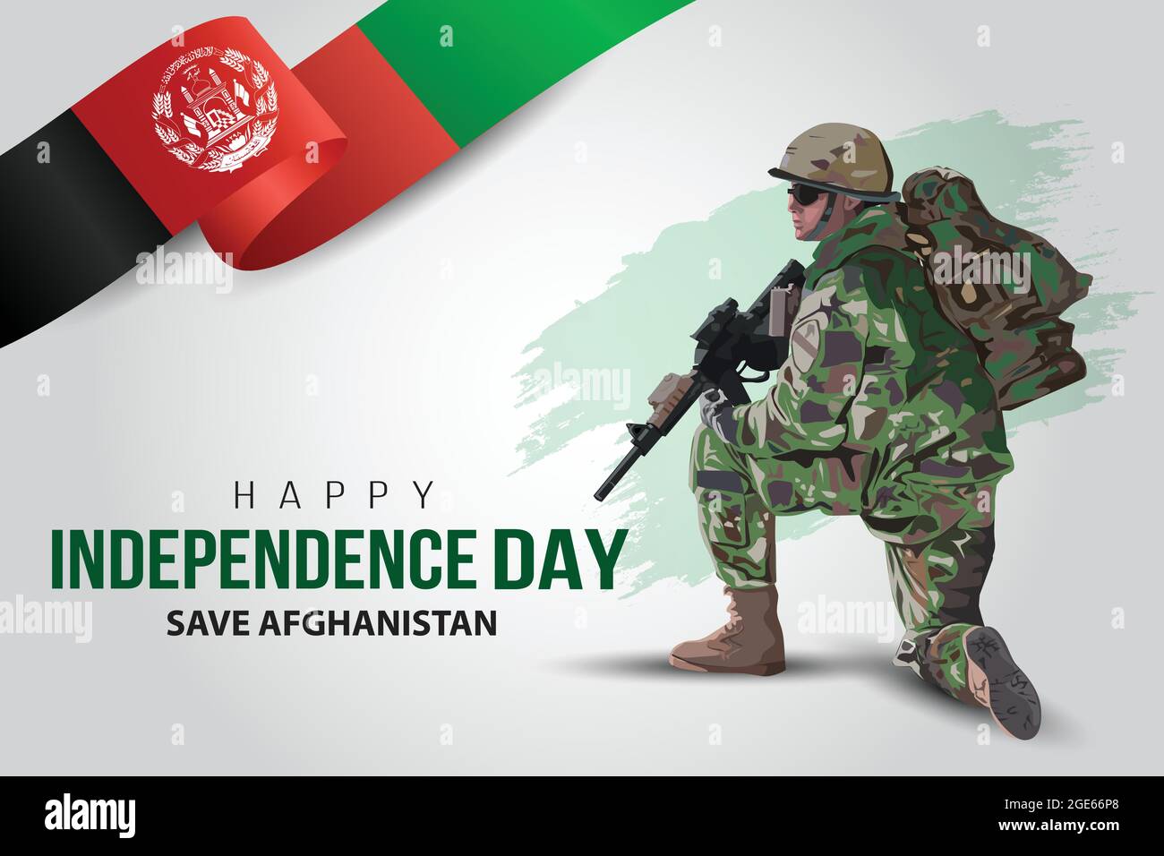 illustration of 19th of august background for Happy Independence Day of Afghanistan. a soldier with gun and flag. Vector illustration design. Stock Vector