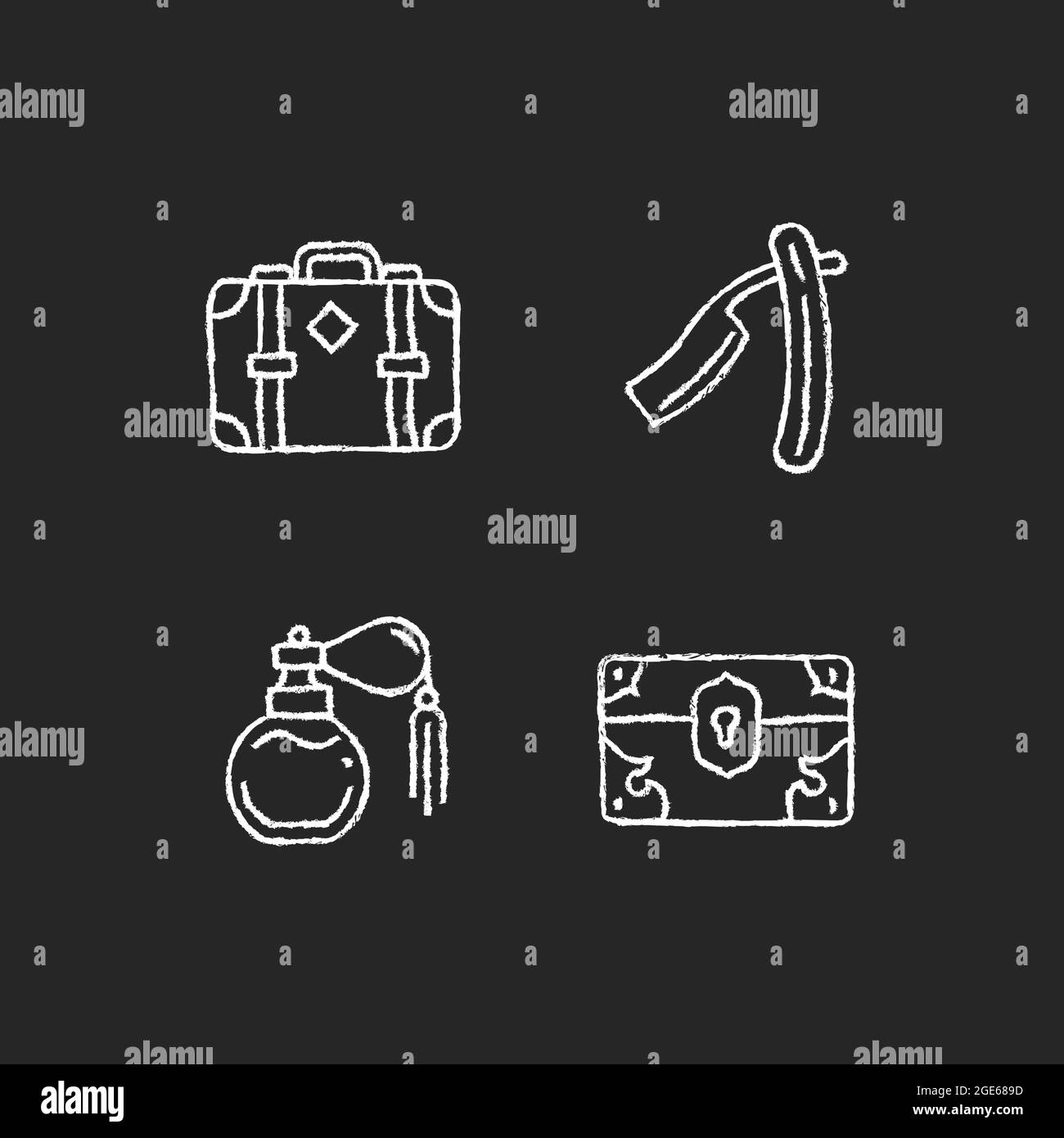 Vintage collection chalk white icons set on dark background Stock ...