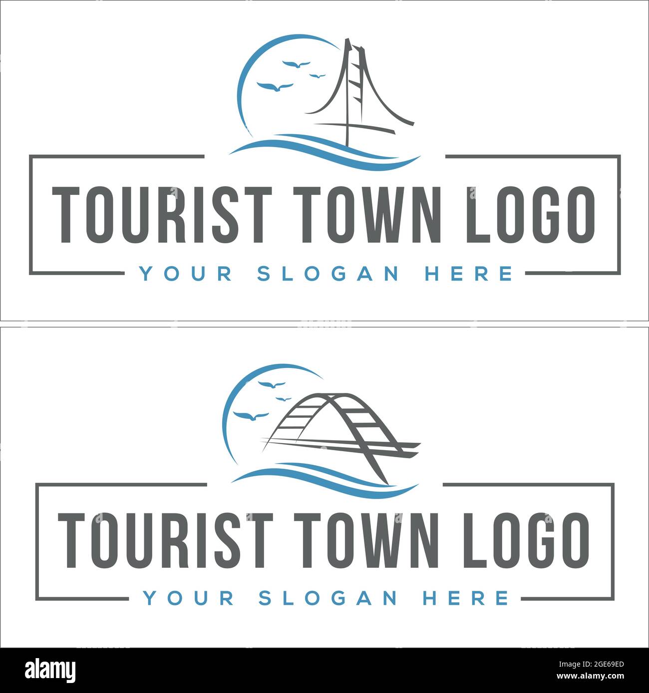 Business travel agency town city bridge logo design Stock Vector Image