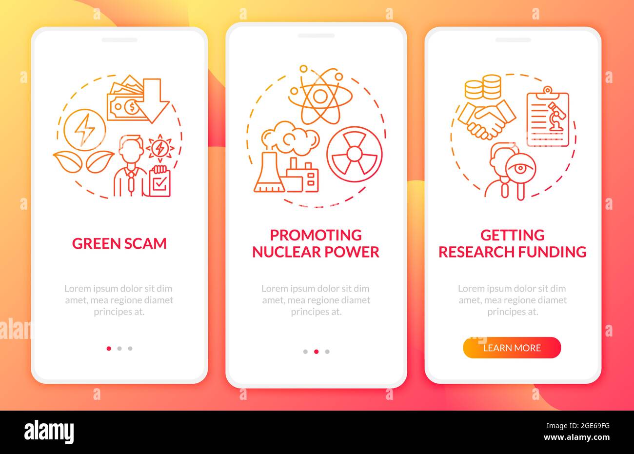 Getting research funding red gradient onboarding mobile app page screen Stock Vector