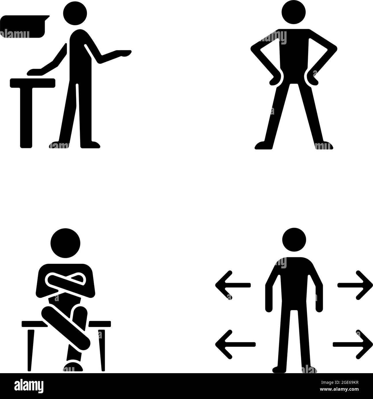Communication skills black glyph icons set on white space Stock Vector ...