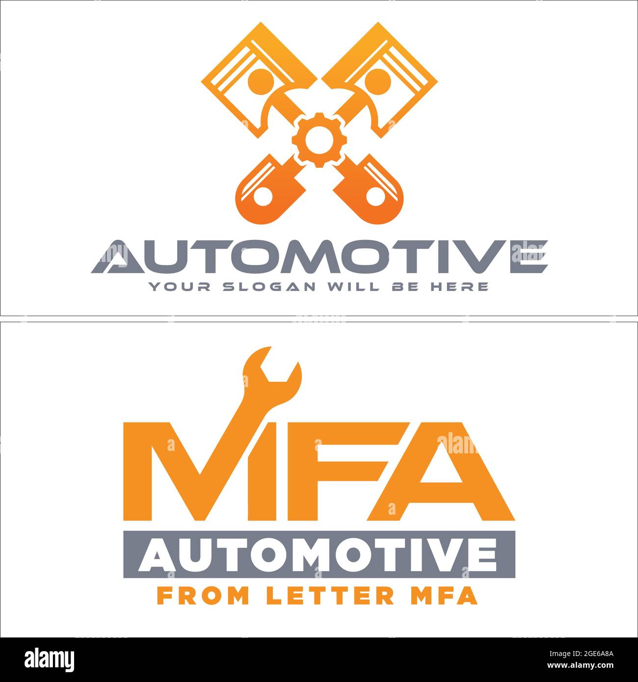 Automotive with piston and wrench symbol initial logo design  Stock Vector