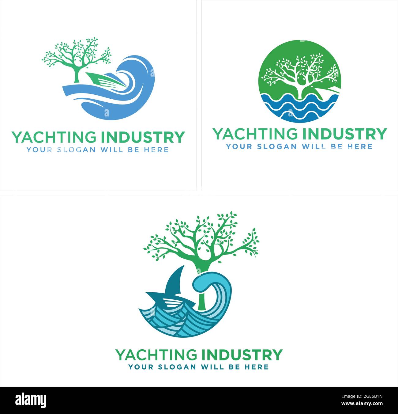 Yachting Industry ocean blue line vector combination logo  Stock Vector