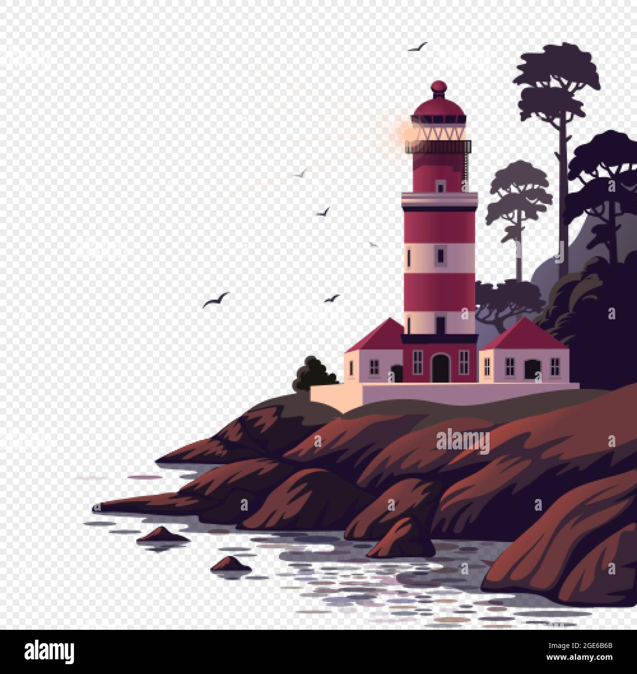Lighthouse vector landscape. Beautiful sea landscape with a beacon on ...