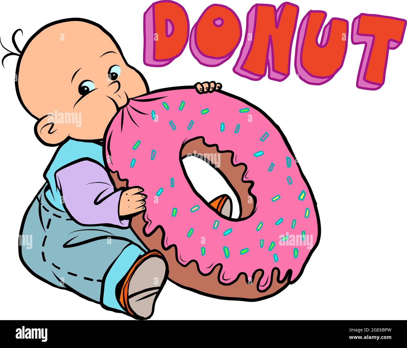 little baby favorite cute baby eating a donut Stock Vector