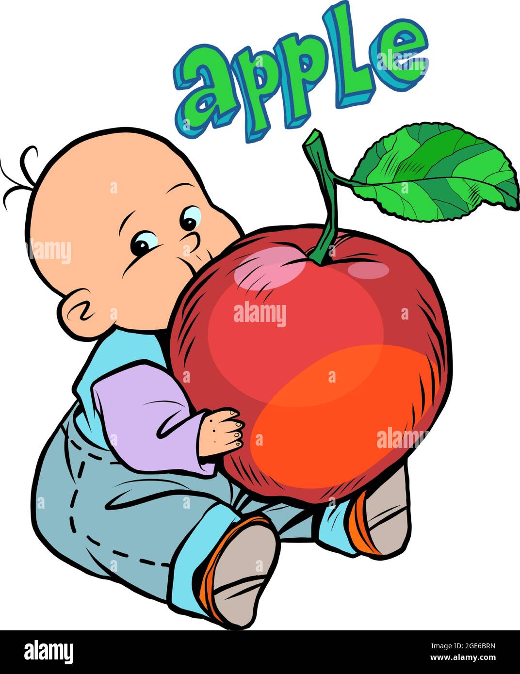 little baby favorite cute baby eating an apple Stock Vector
