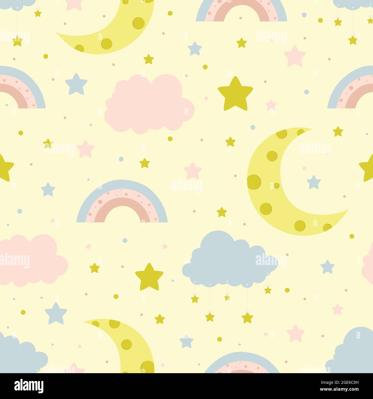Seamless children pattern with clouds, moon and stars Stock Vector ...