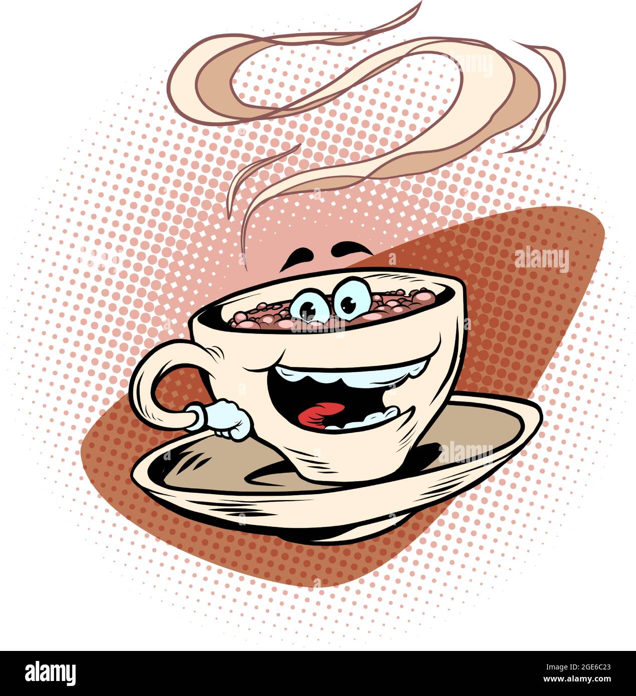 joyful positive cup of coffee funny character. Hot morning drink Stock Vector