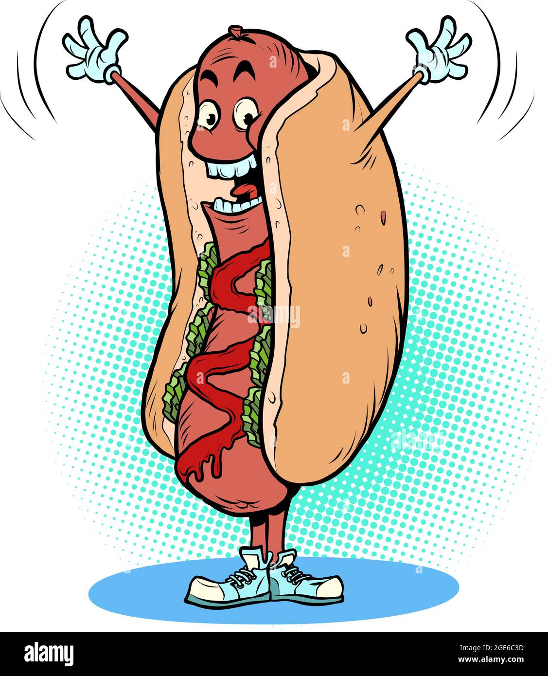 happy joyful positive hot dog fast food funny mascot character, restaurants and street food Stock Vector