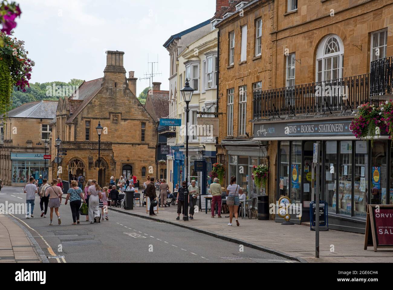 Sherborne, Dorset, England, UK. 2021. Cheap street the main shopping