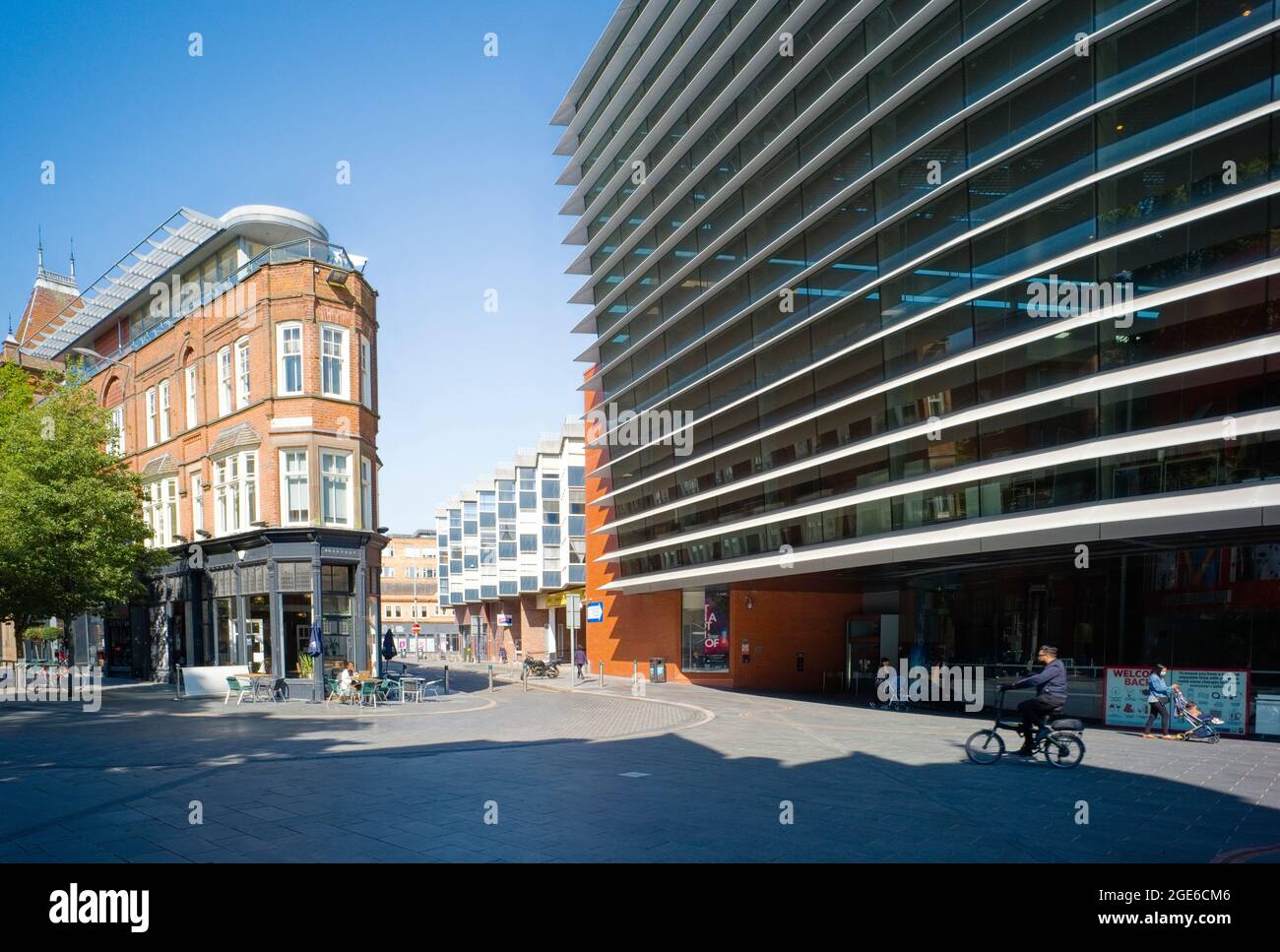 Old and new buildings in the Cultural Quarter of Leicester with the