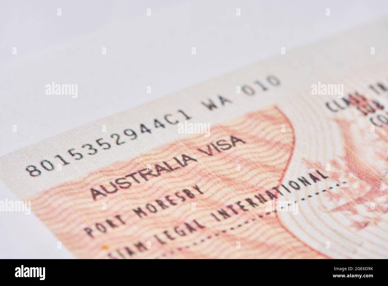 Tashkent, Uzbekistan - 13 August, 2021: Macro shot of Australian visa. Close-up australian resident immigration visa in passport Stock Photo