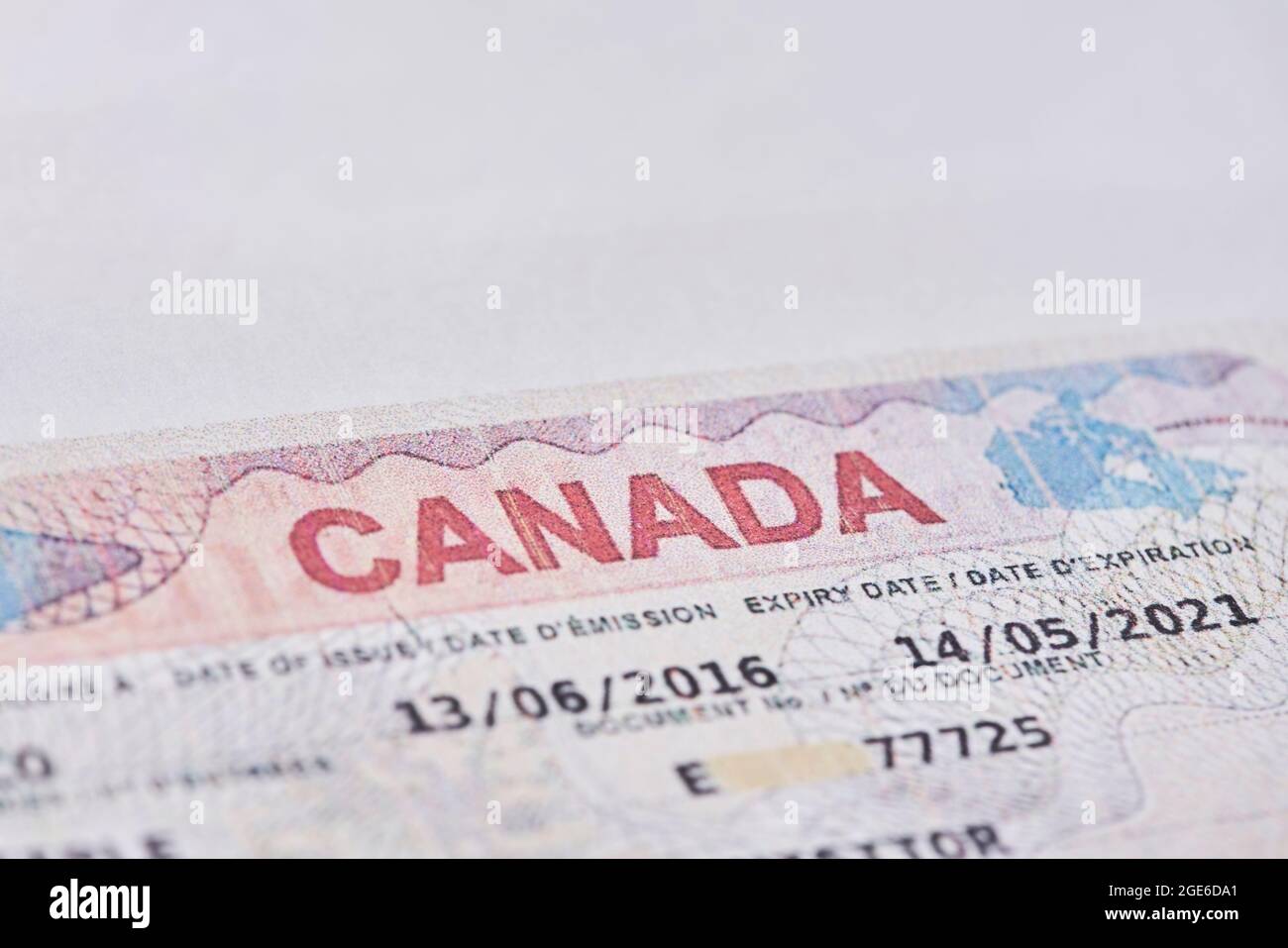 Tashkent, Uzbekistan - 13 August, 2021: Macro shot of Canadian visa.  Close-up Canada resident immigration visa in passport Stock Photo - Alamy