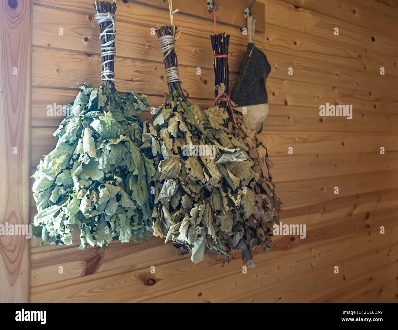 Homemade broom from dry oak branches for a Russian bath. Traditional