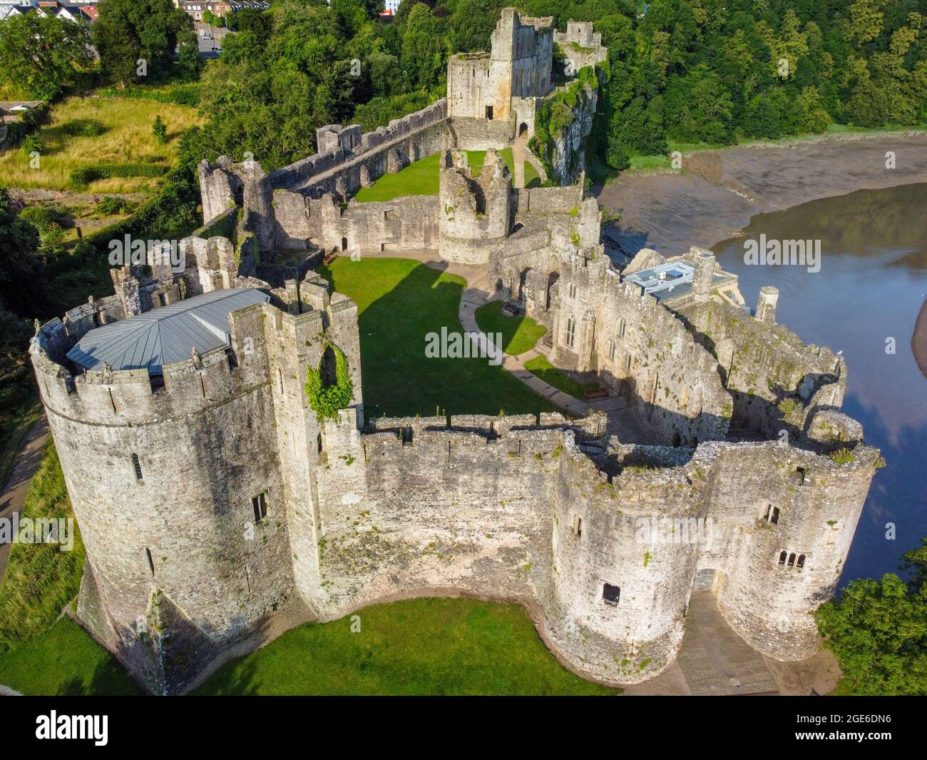Chepstow's Norman castle in Chepstow, Wales Stock Photo
