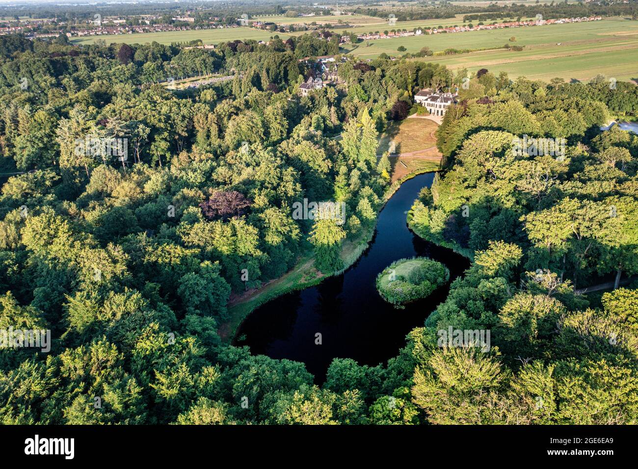The Netherlands, Õs-Graveland, Rural estate Schaep en Burgh. Country house with lawn. Former Headquarters of Natuurmonumenten. Aerial. Stock Photo