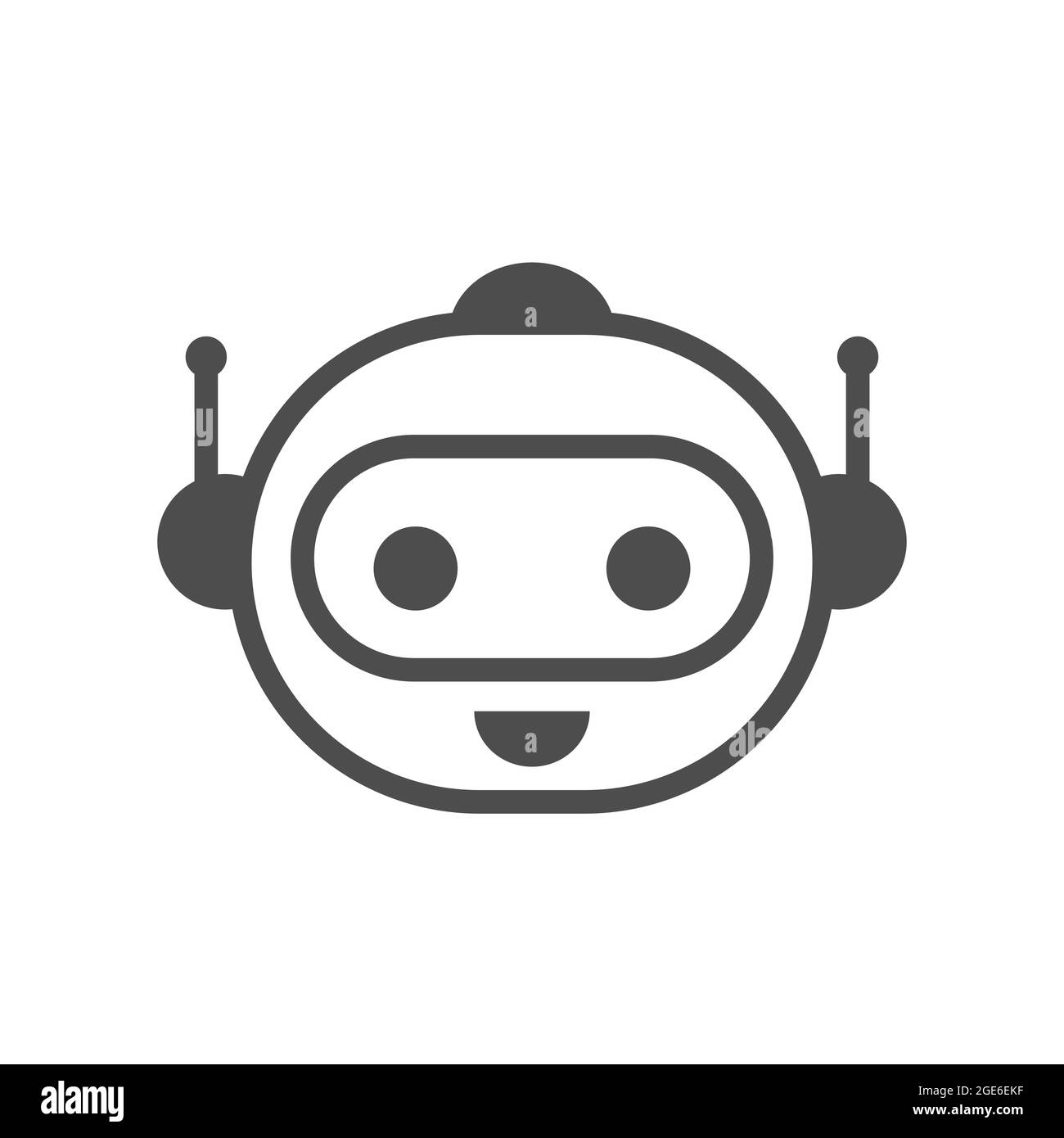 Chatbot icon. Bot sign or symbol.  Cute robot head speaks. Smiling bot as customer support. Kawaii humanoid face robot answers questions. Vector, flat Stock Vector