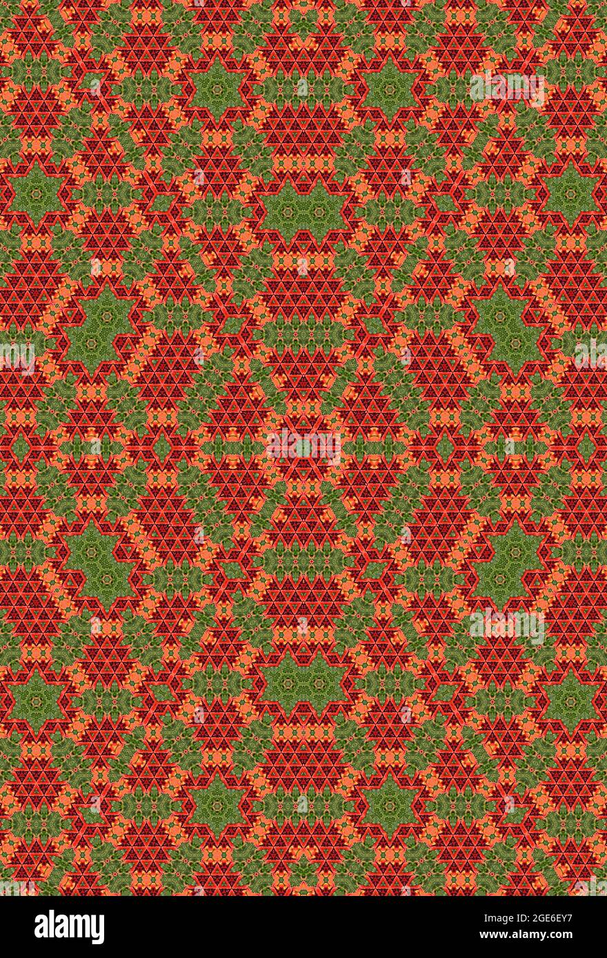 Christmas patterns and digital designs. Christmas kaleidoscope. Warm autumnal  damask designs and patterns. Victorian textile prints. Stock Photo