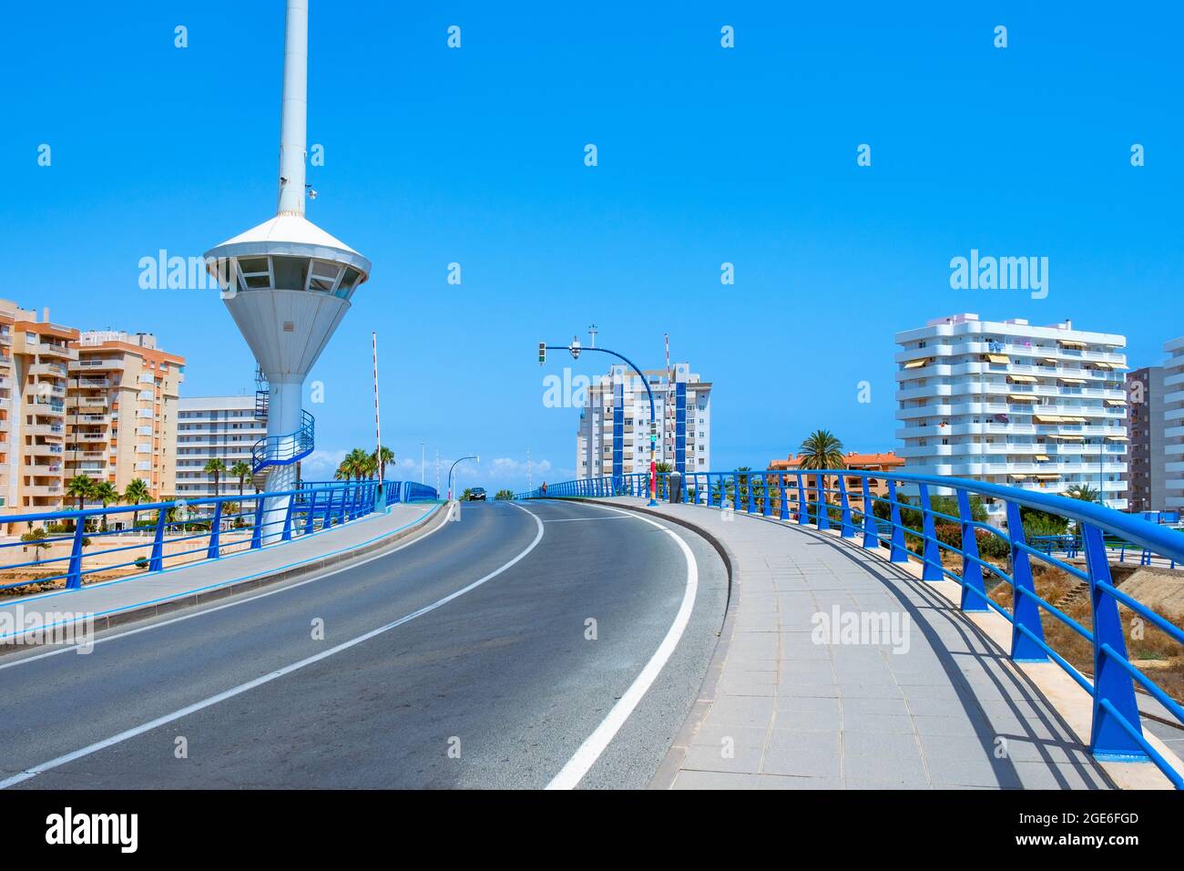 LA MANGA, SPAIN - JULY 29, 2021: View of the Estacio movable bridge over  the Gola del Puerto canal, in La Manga del Mar Menor, Murcia, Spain,  connecti Stock Photo - Alamy