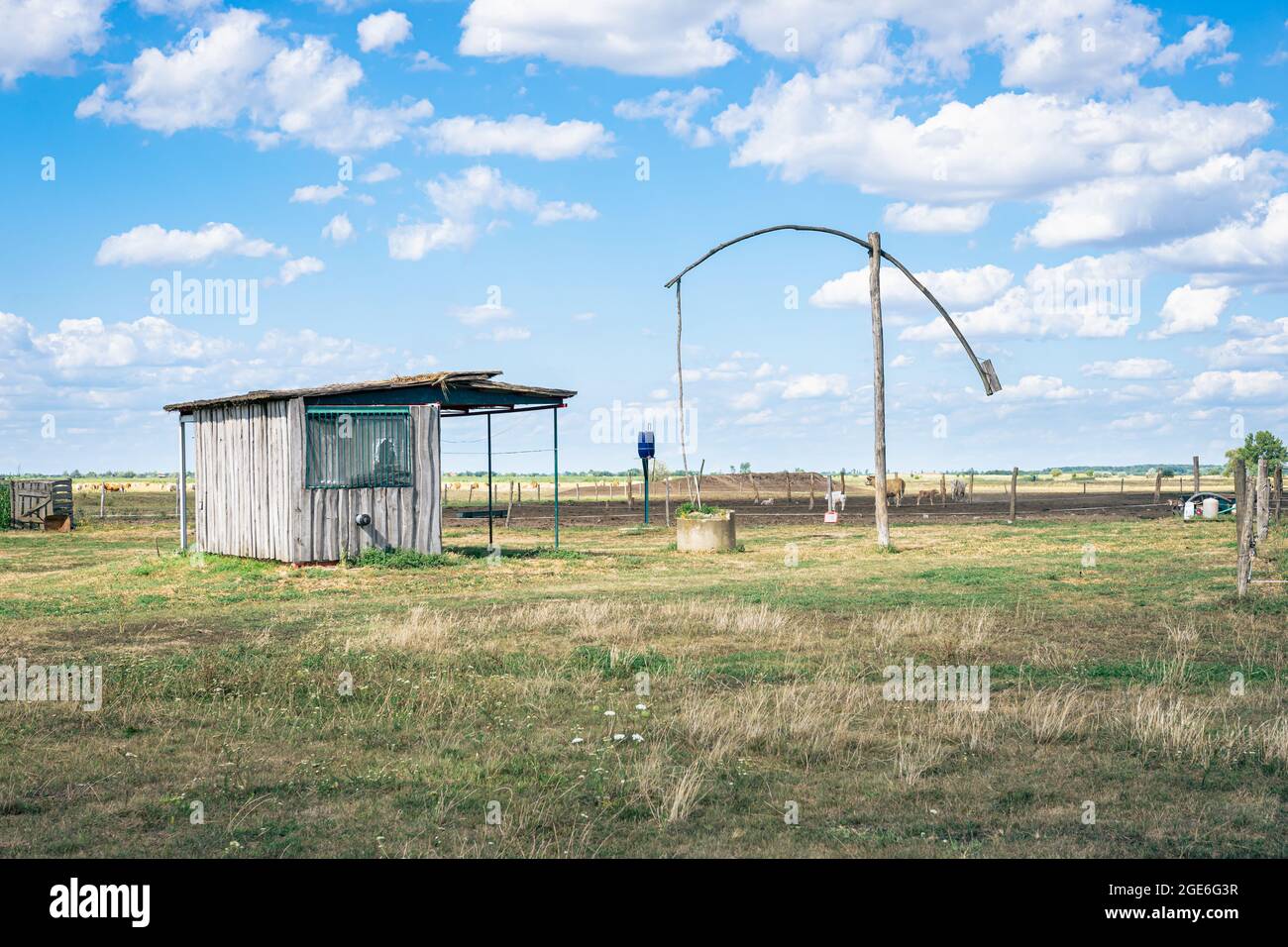 Traditional water well on the hungarian plain (puszta) Stock Photo