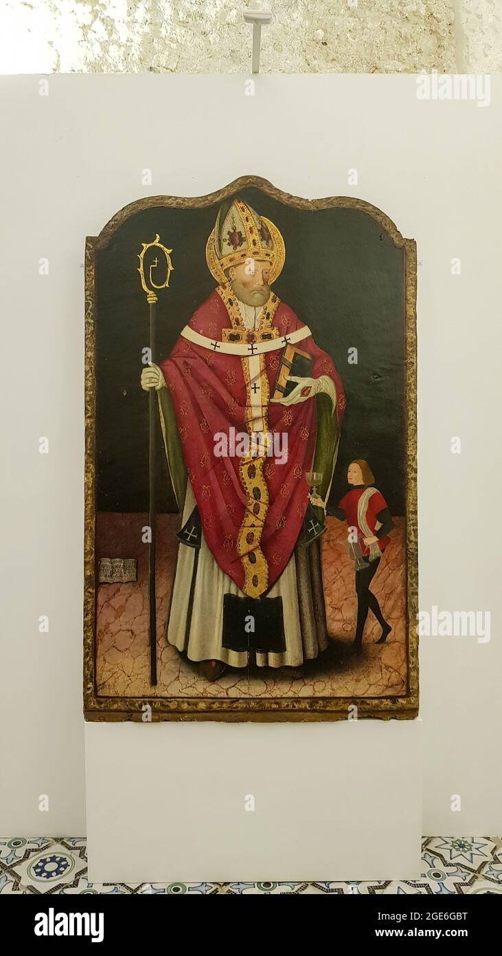 Painting of St. Nicholas of Bari from Villa Rufolo, Ravello, Amalfi Coast, Campania, Italy Stock Photo