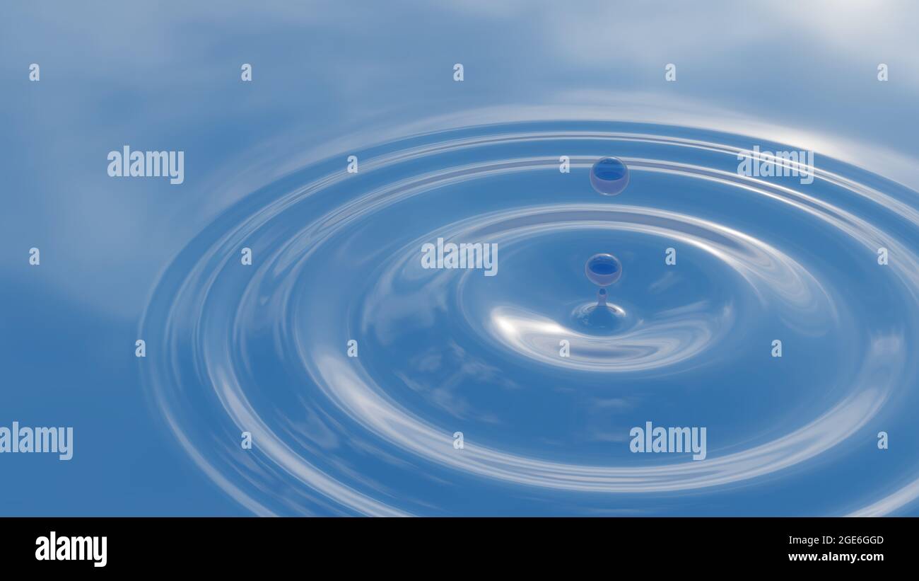 Concept or conceptual blue liquid drop falling in water on background ...