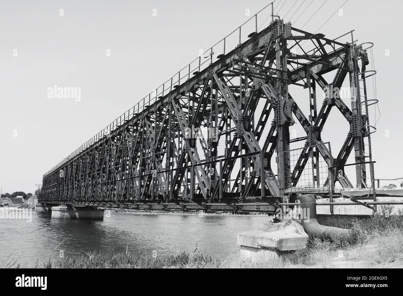 The metal bridge. Black and white photo. Old bridge Stock Photo