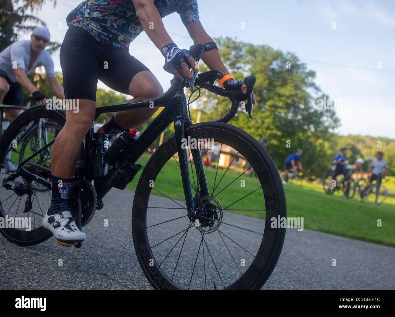 Road cyclists at a bicycle rally Stock Photo