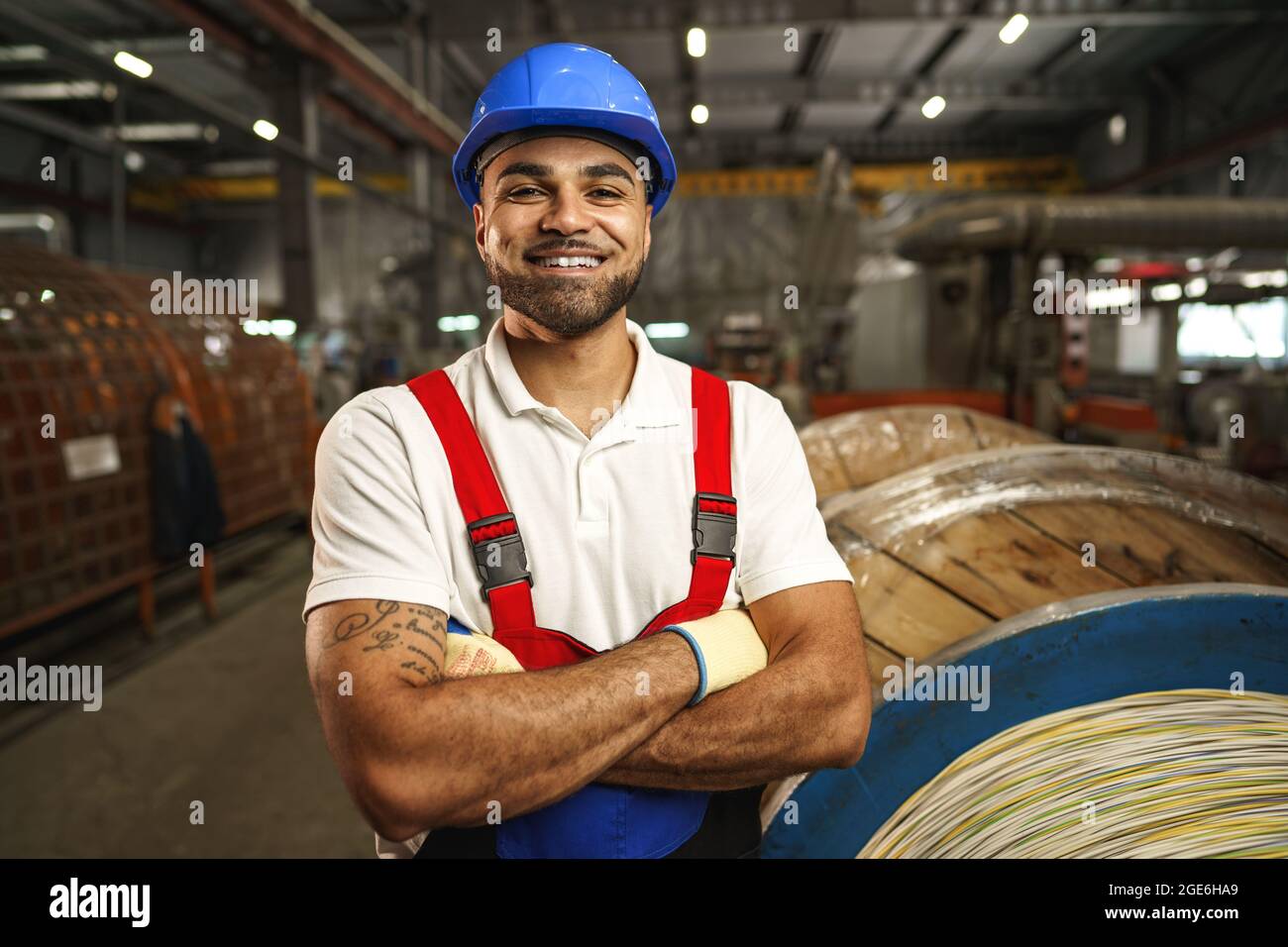 Portrait of a smiling handsome african american factory worker Stock ...