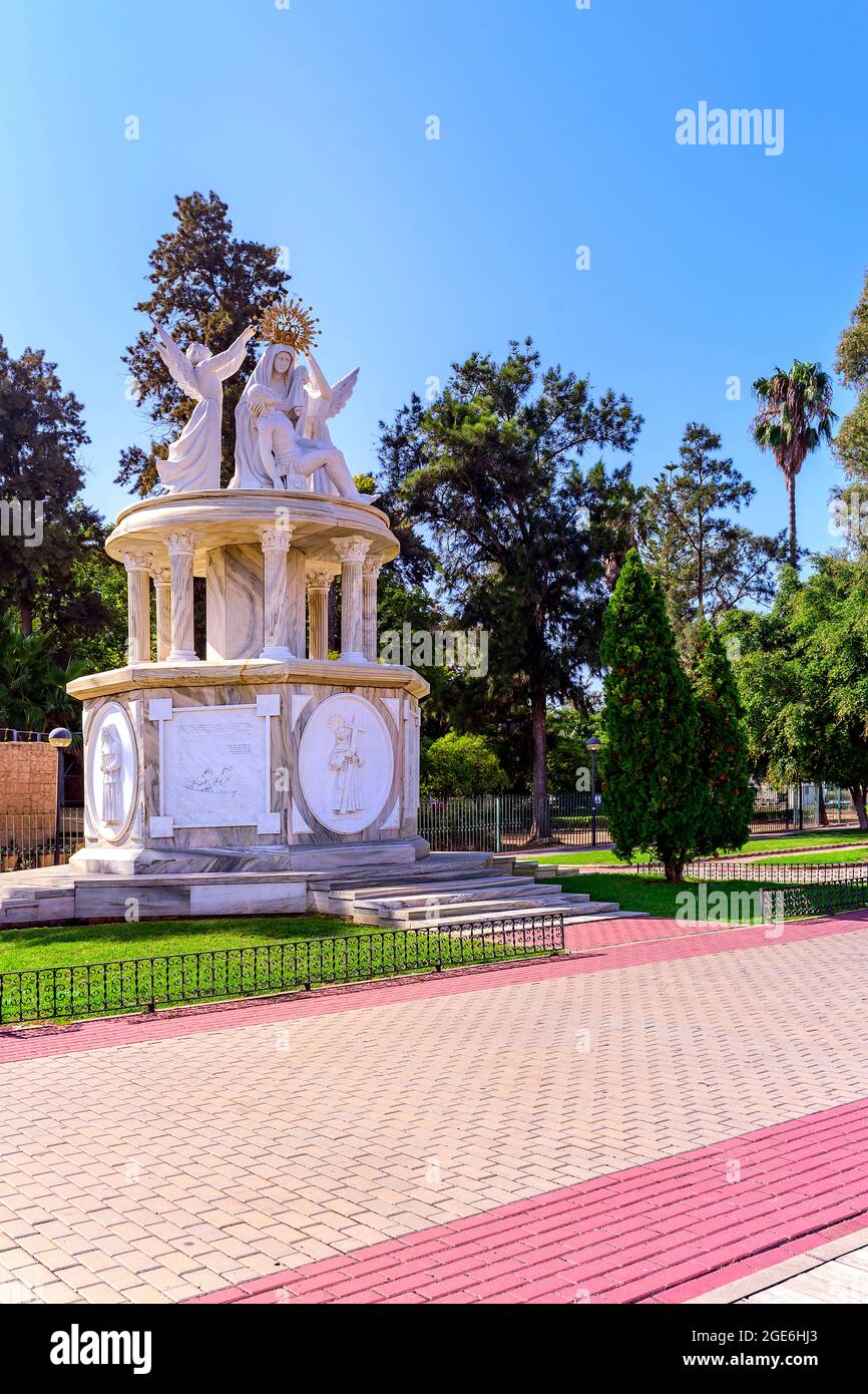 Monumento a La Virgen de las Angustias monument to our lady of sorrows patron saint of Ayamonte. Navarro park municipal gardens Ayamonte Huelva Spain Stock Photo