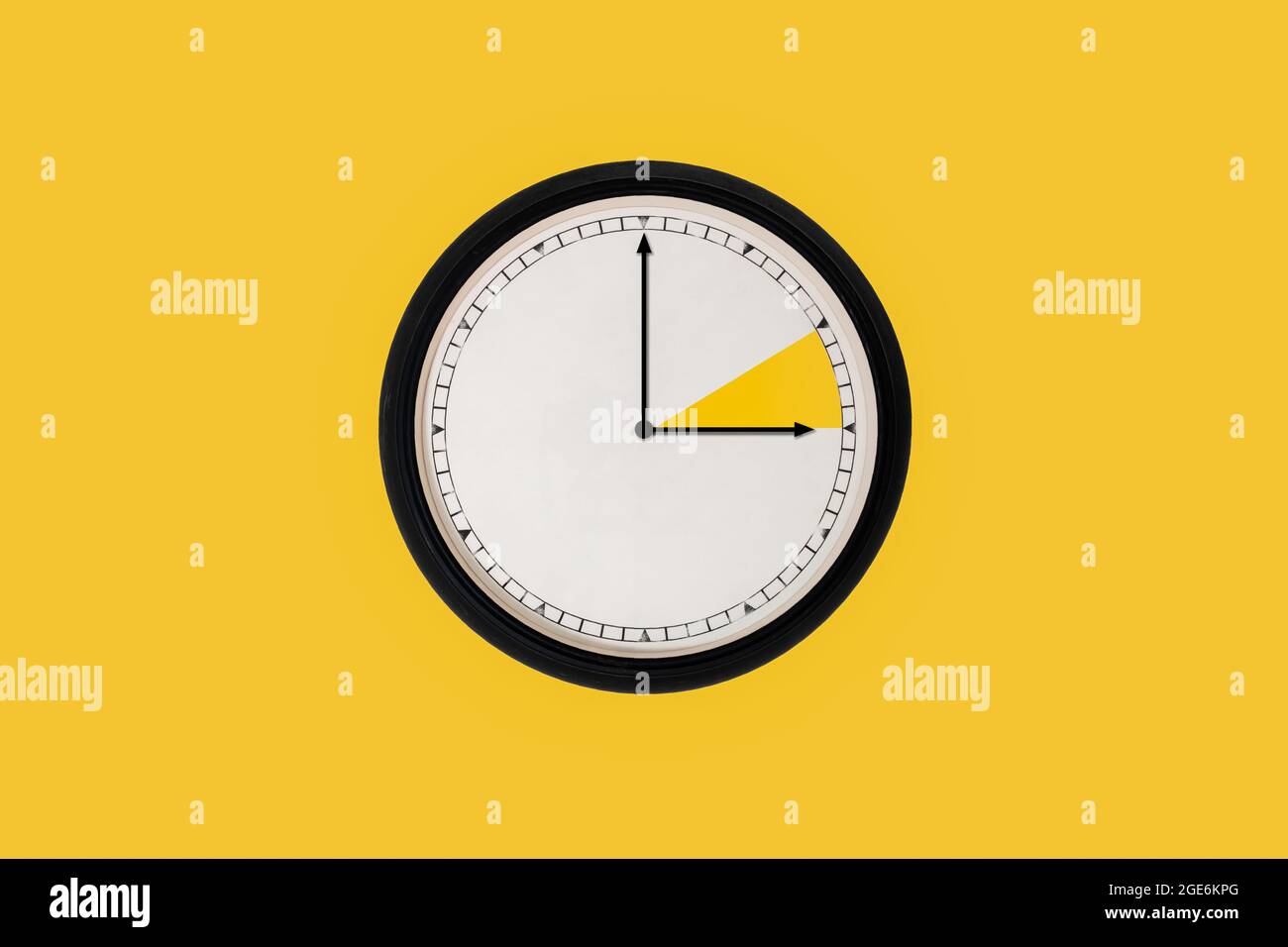 Summer time clock change on yellow background. Stock Photo