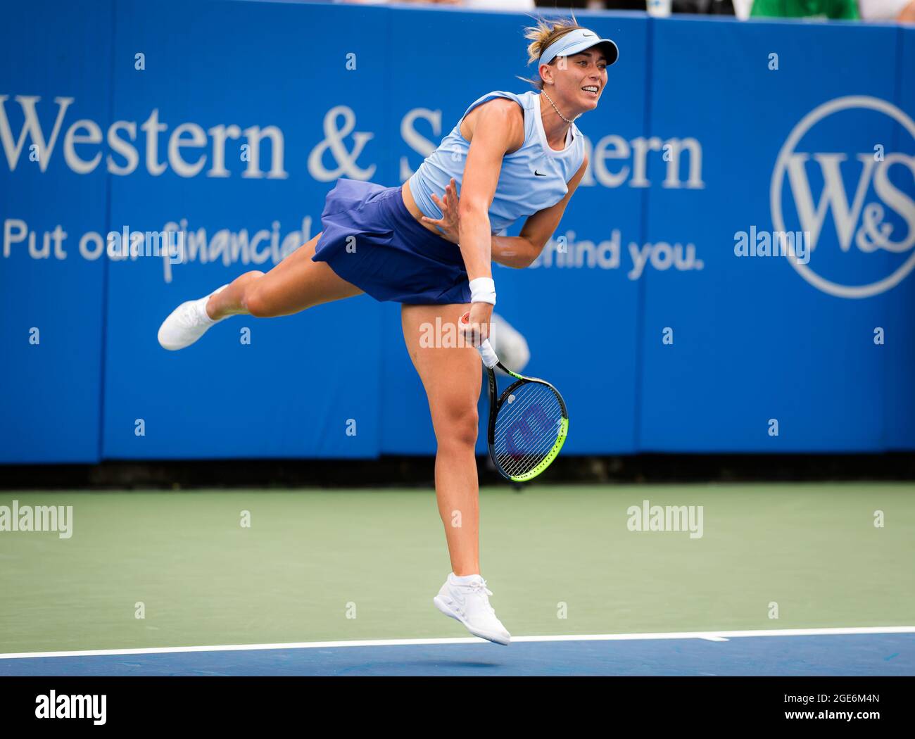 Paula Badosa of Spain in action during the first round of the 2021 Western  & Southern Open WTA 1000 tennis tournament against Petra Martic of Croatia  on August 16, 2021 at Lindner