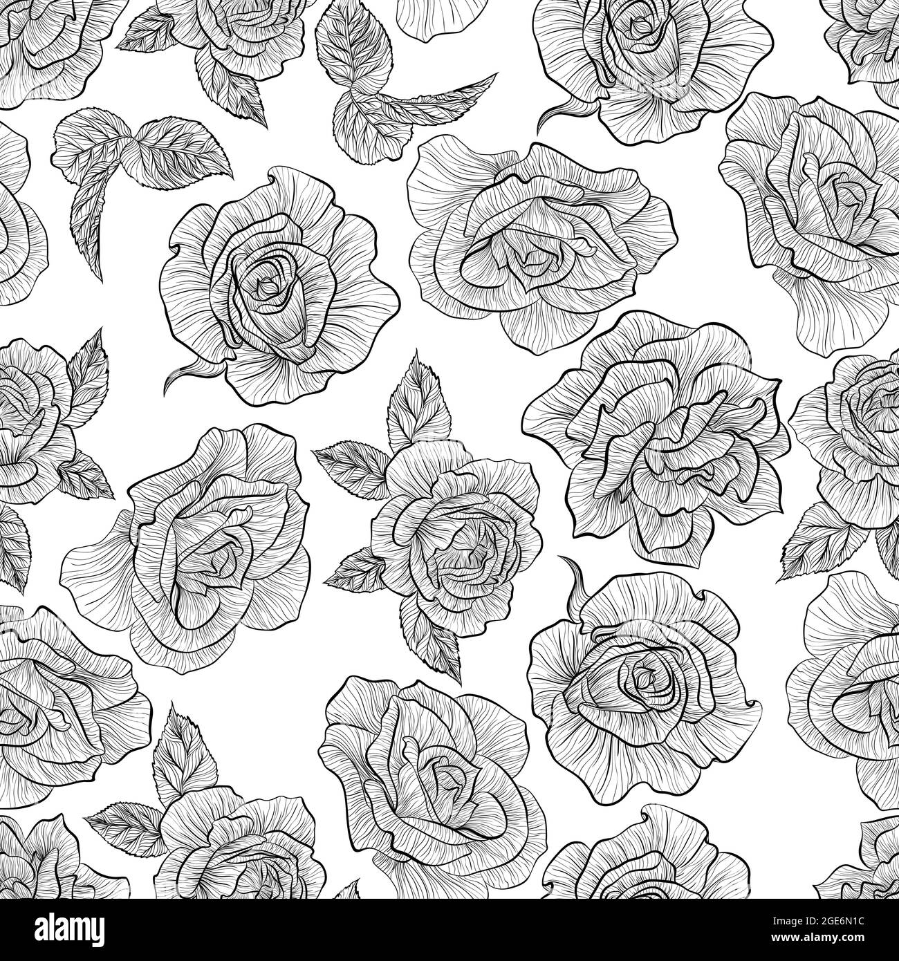 Seamless pattern roses leaves Black and White Stock Photos & Images - Alamy