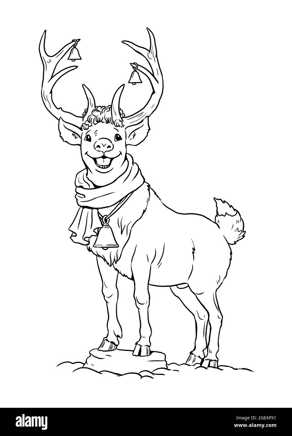 Rudolph the Red-Nosed Reindeer. Christmas template for coloring. Stock Photo