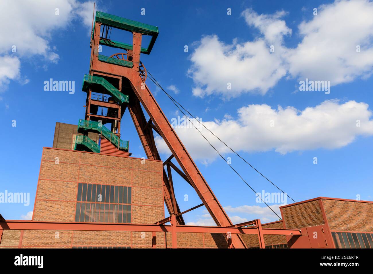Winding tower,  Zeche Zollverein Coal Mine Industrial Complex, Unesco World Heritage site, Ruhr Area, Essen, Germany Stock Photo