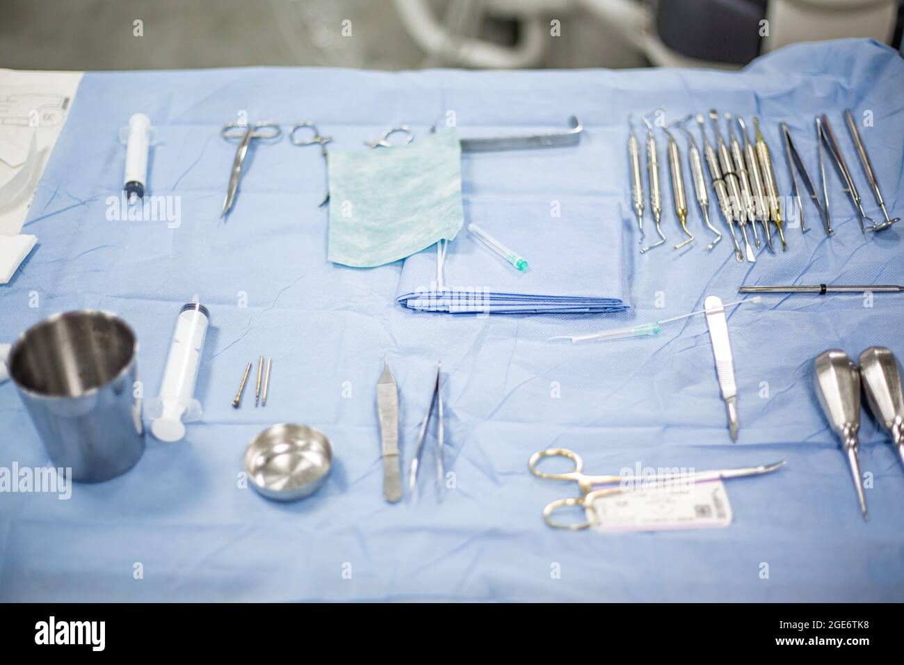 Medical tray table with dental tools and equipment during teeth surgery  Stock Photo - Alamy