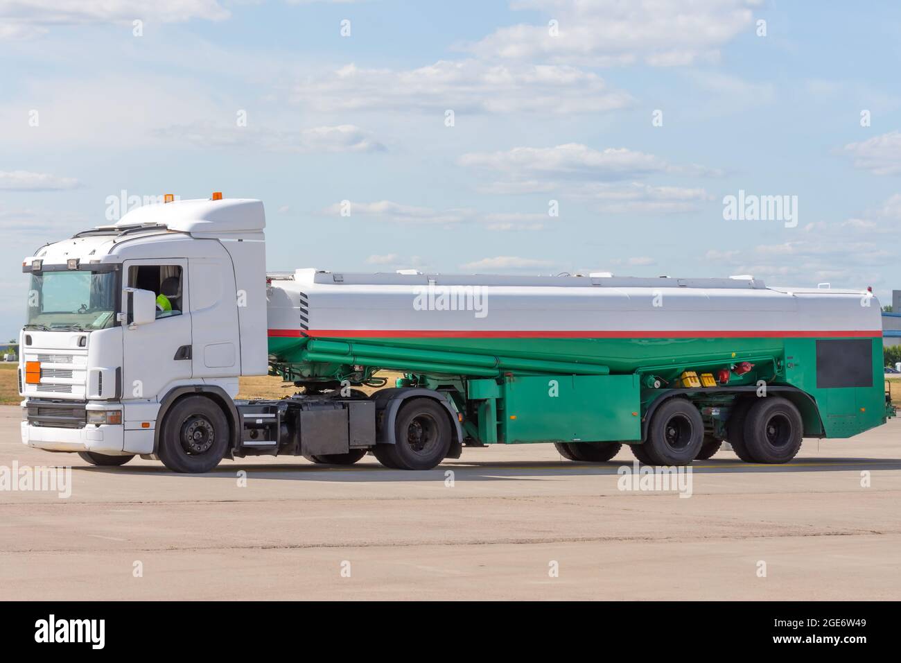 Tanker truck with kerosene tank on taxiway Stock Photo