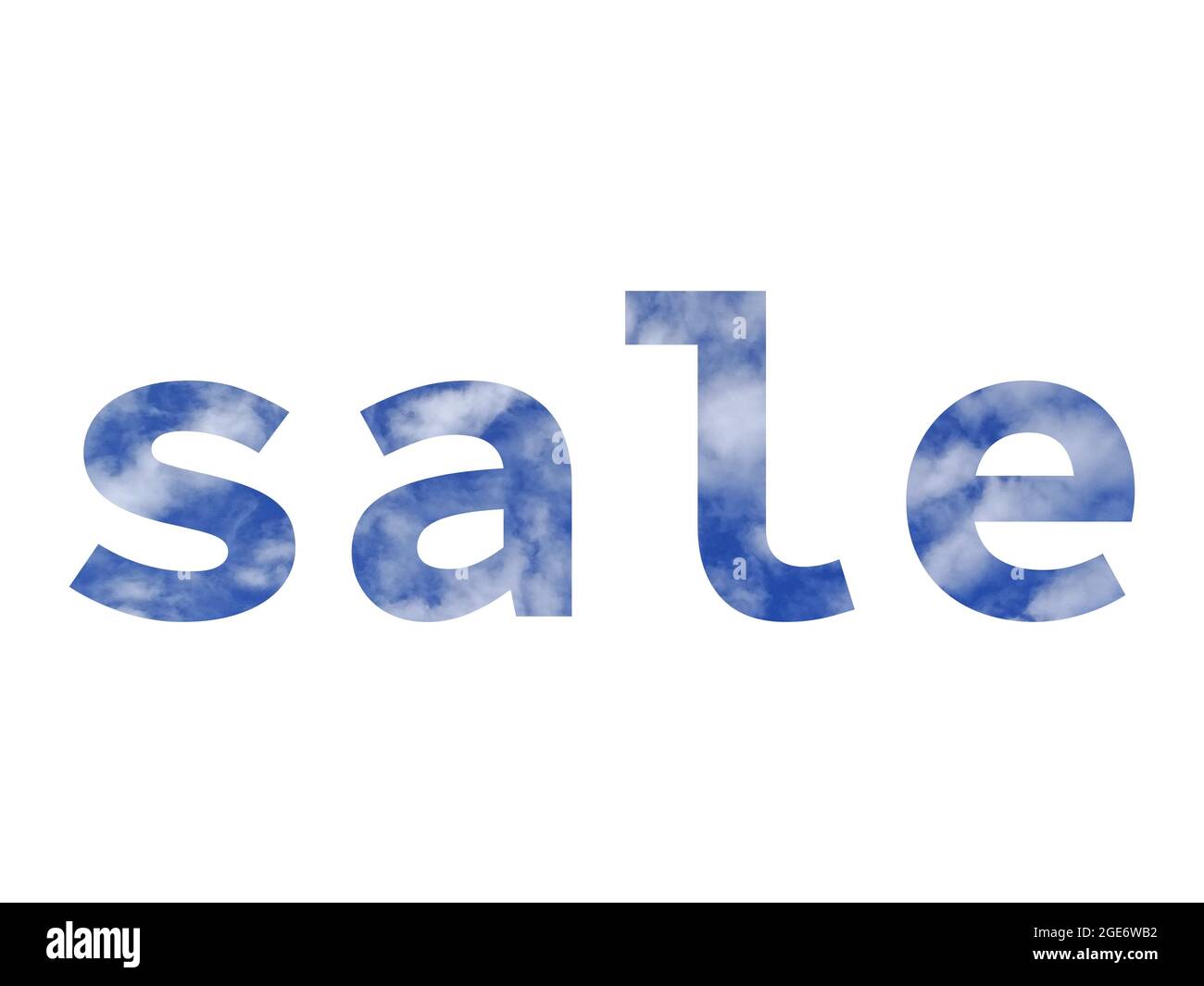 SALE, text made with letters of the alphabet made with a blue sky and white clouds, isolated on a white background Stock Photo